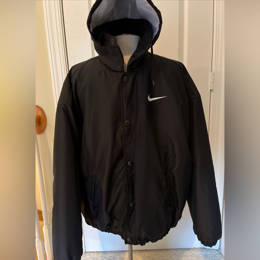 Vintage Nike Spell Out Mens Large Black Hooded Jacket Coat RN 56323 RARE